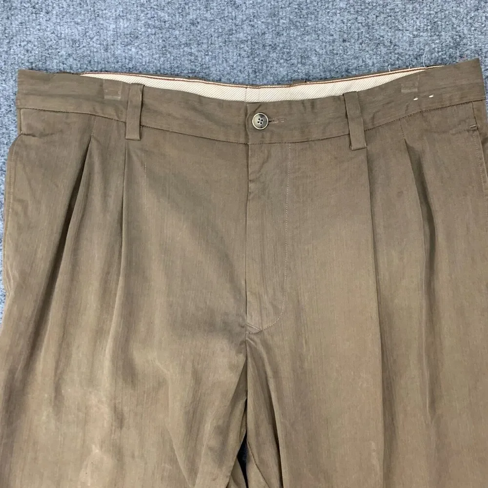 Vintage Tommy Bahama Pant Mens 34X28 Brown Silk Blend Pleated Front Relaxed Fit